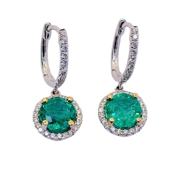 18K White Gold Natural Emerald Drop Earrings