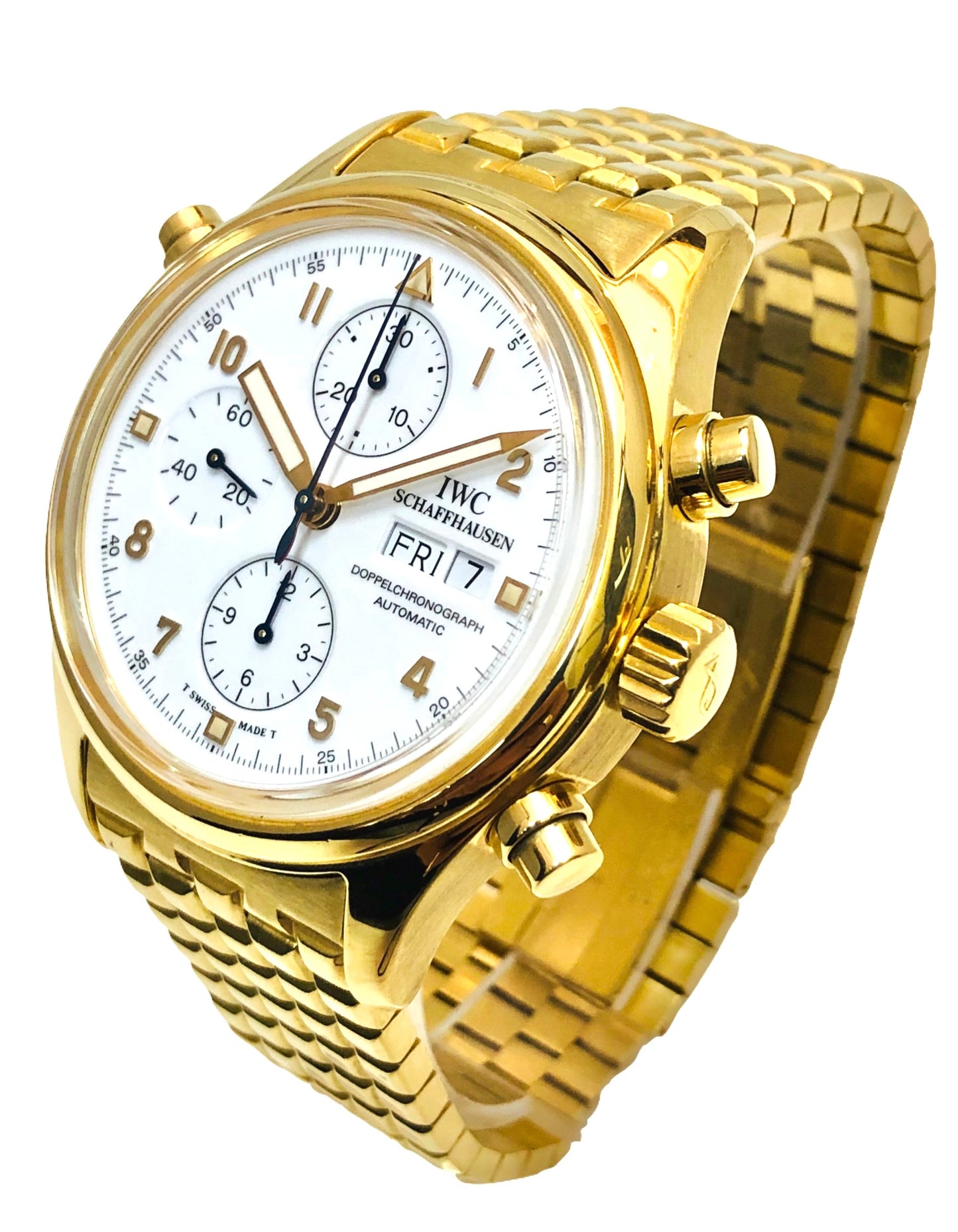 IWC Pilot 18K Yellow Gold Doppelchronograph Split Second Day/Date White Dial IW3713