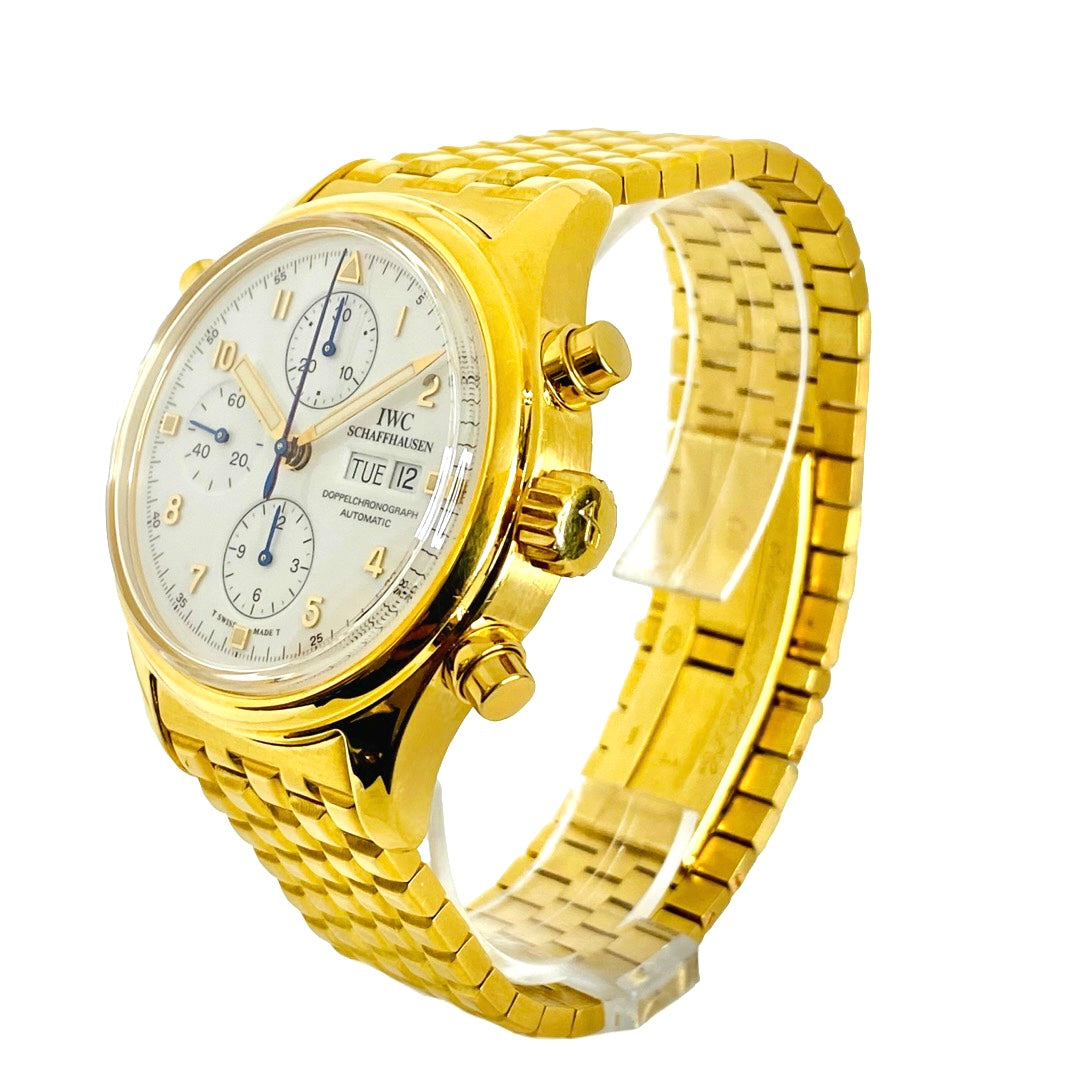 IWC Pilot 18K Yellow Gold Doppelchronograph Split Second Day/Date White Dial IW3713