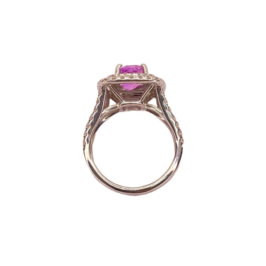 18K White Gold Pink Sapphire & Diamond Ring
