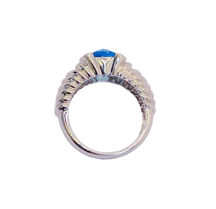 14K White Gold Blue Topaz Ring