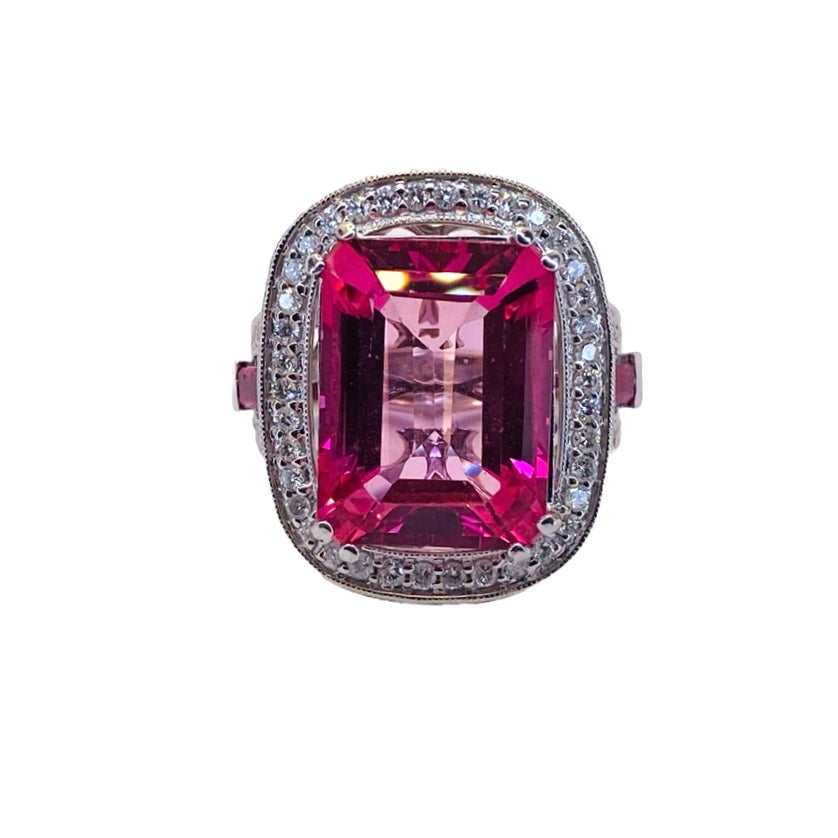 14K White Gold Pink Topaz Cocktail Ring