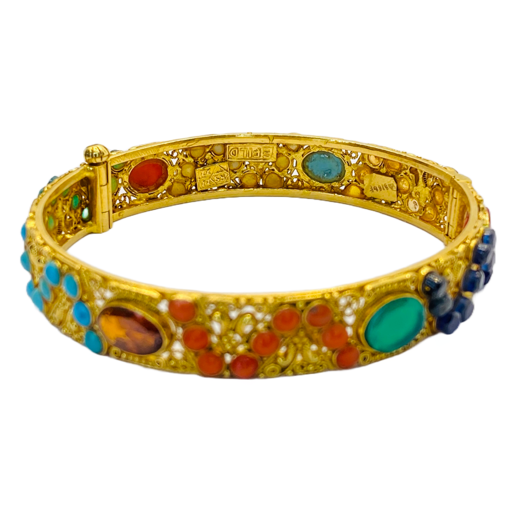 Estate Jewelry 22K Gold Multi Gemstone Bangle Bracelet