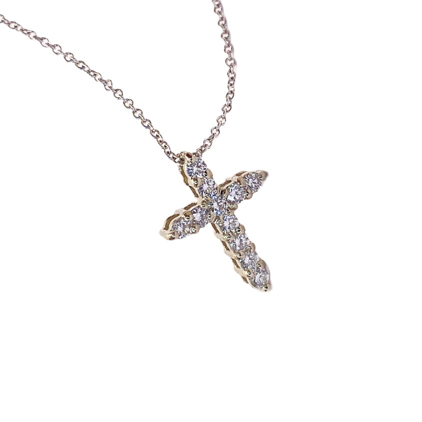 14K White Gold Small Diamond Cross Pendant