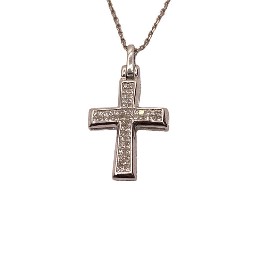 18K White Gold Diamond Pavè Cross Pendant