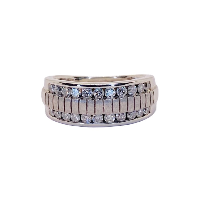 14K White Gold Diamond Mens Ring