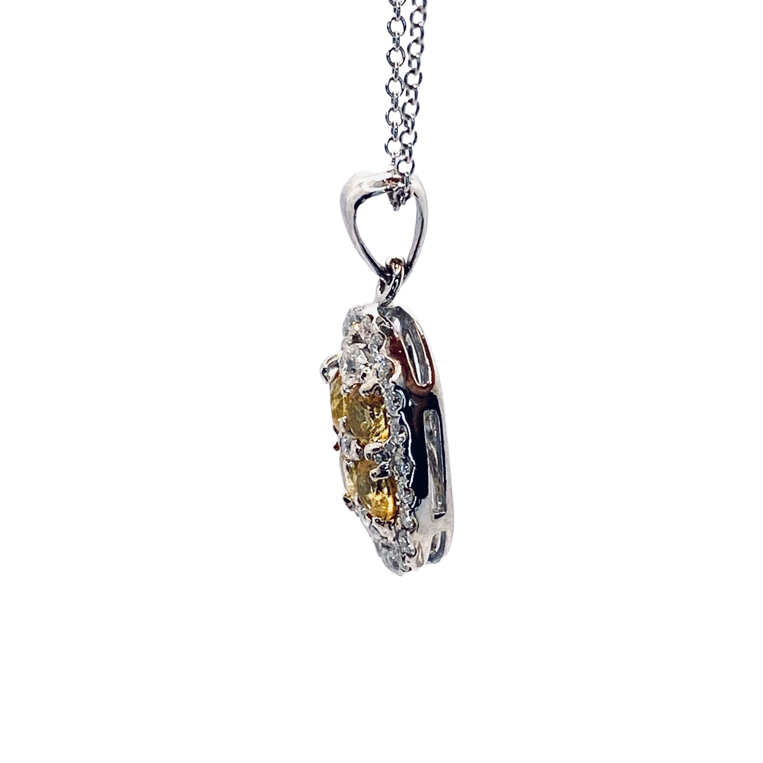 18K White Gold Diamond and Yellow Sapphire Pendant