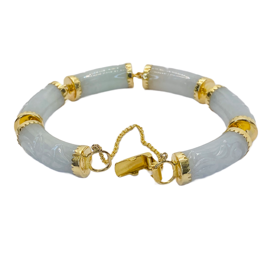 Estate Jewelry 14K Yellow Gold Jade Link Bracelet