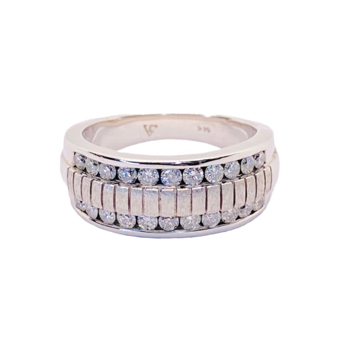 14K White Gold Diamond Mens Ring