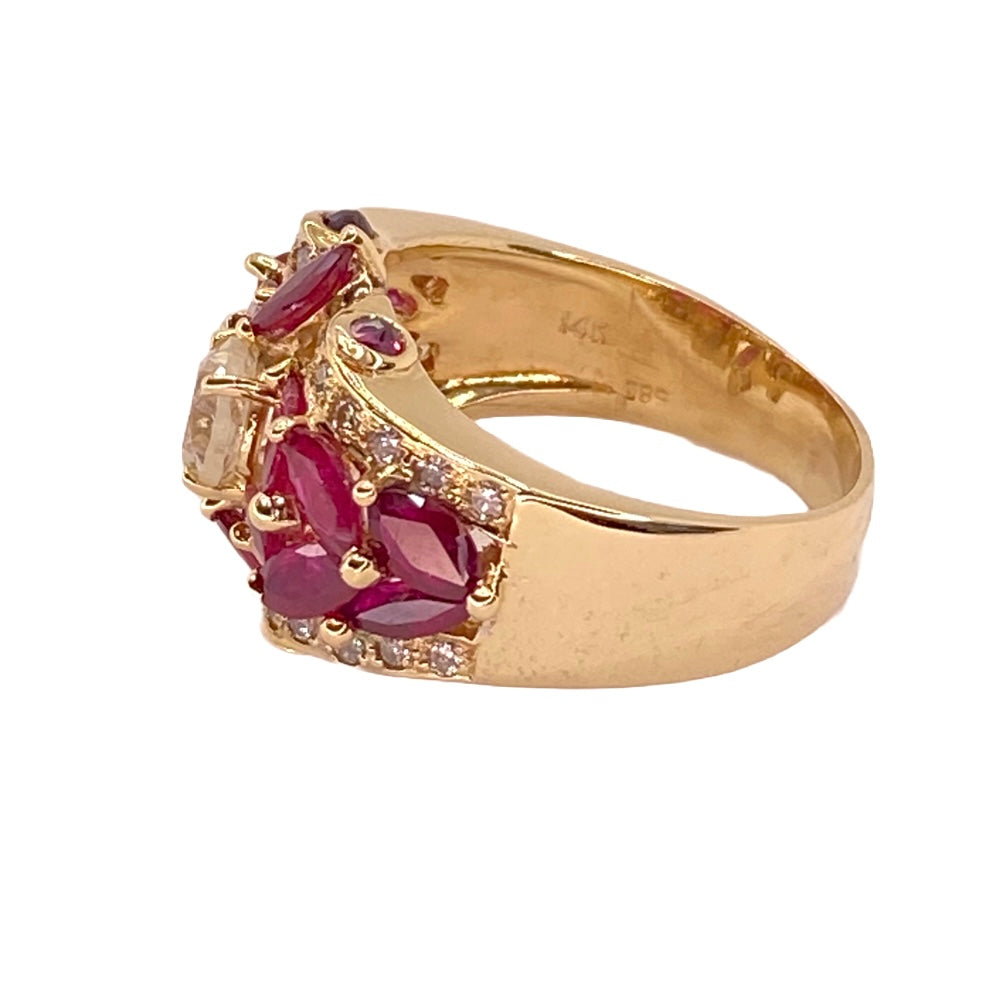 Estate Jewelry 14K Yellow Gold Diamond and Ruby Ring