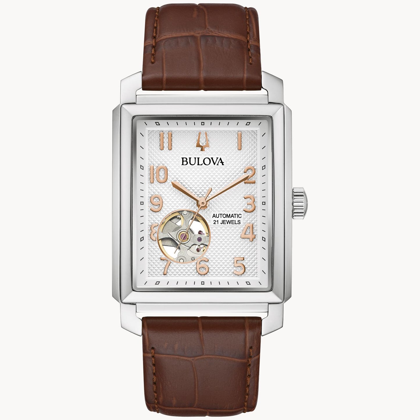 Bulova Silver-Tone Dial Leather Strap Sutton Automatic 96A268