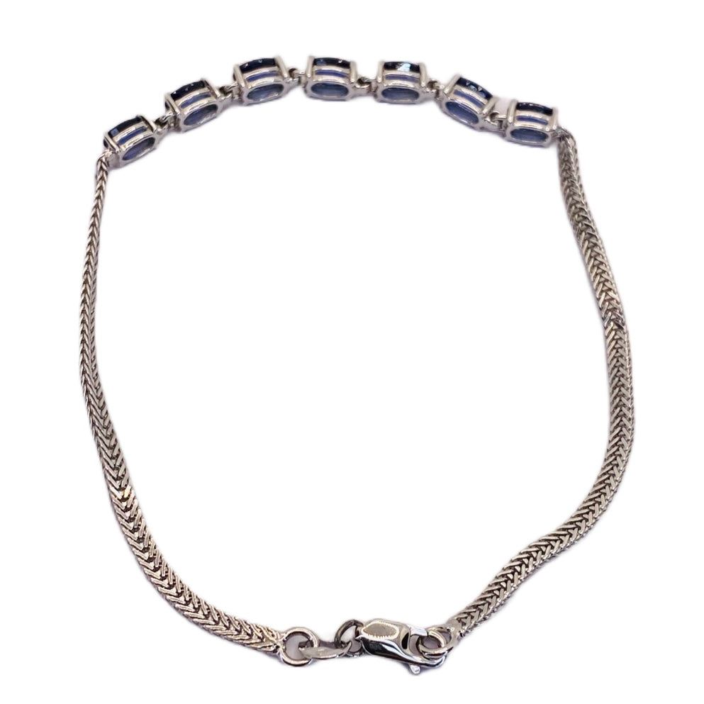 14K White Gold Blue Sapphire Bracelet