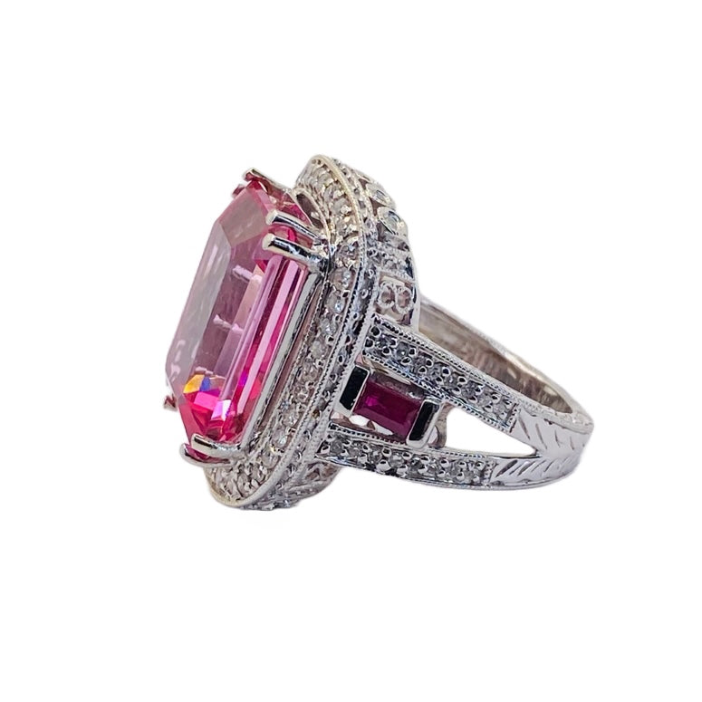 14K White Gold Pink Topaz Cocktail Ring