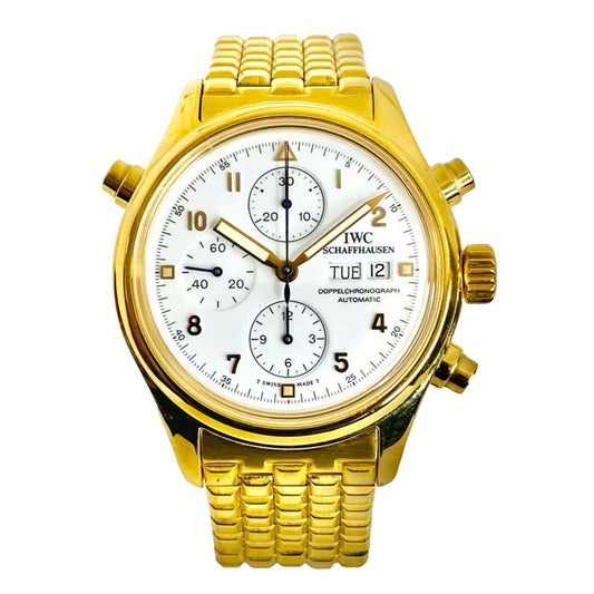 IWC Pilot 18K Yellow Gold Doppelchronograph Split Second Day/Date White Dial IW3713