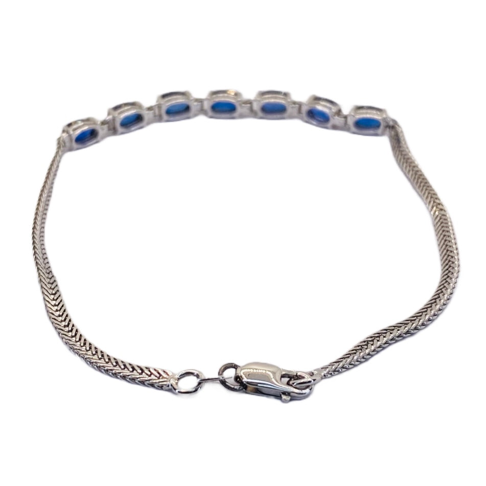 14K White Gold Blue Sapphire Bracelet