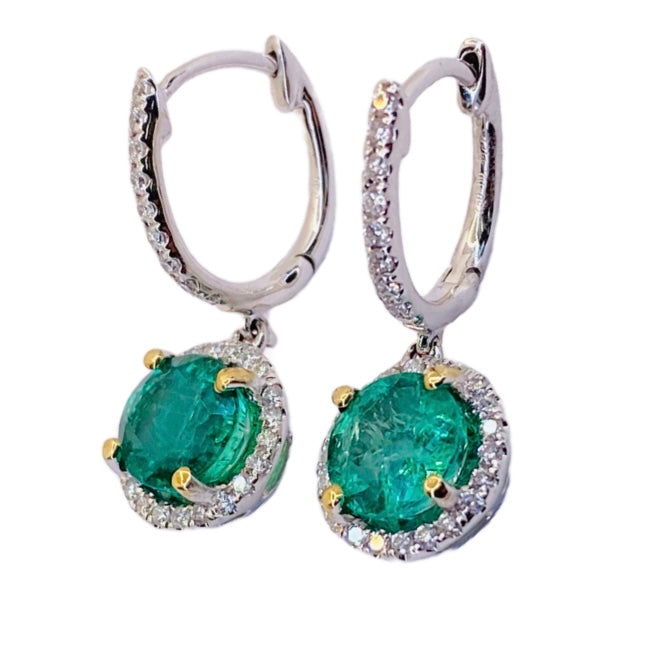 18K White Gold Natural Emerald Drop Earrings