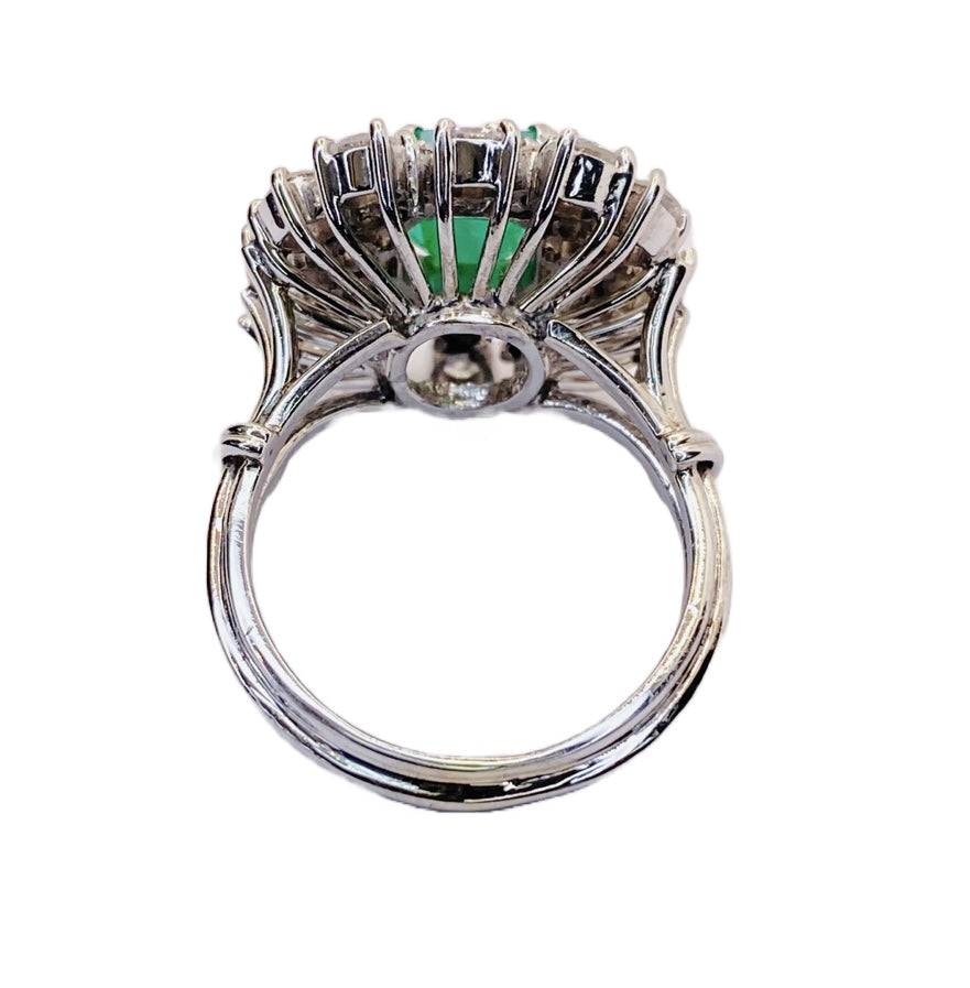 Estate Jewelry 14K White Gold Emerald and Diamond Ring