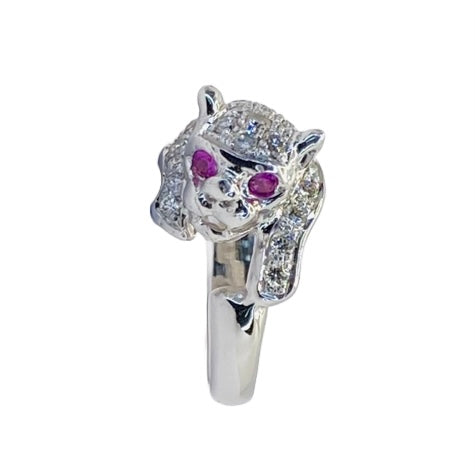 14K White Gold Panther Ring