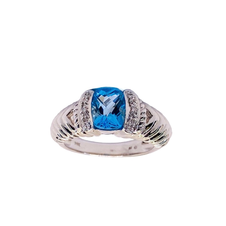 14K White Gold Blue Topaz Ring