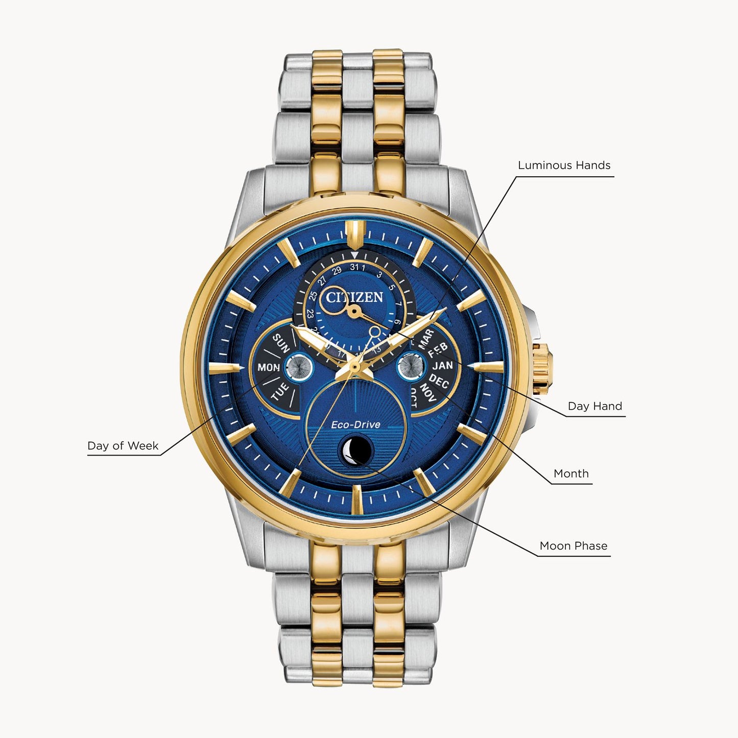 Citizen Eco-Drive Calendrier Moonphase Blue Dial BU0054-52L