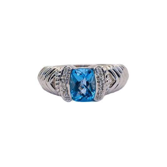 14K White Gold Blue Topaz Ring