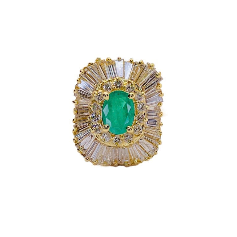 Estate Jewelry 14K Yellow Gold Emerald and Diamond Ring