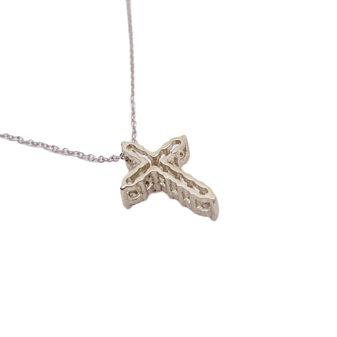 14K White Gold Small Diamond Cross Pendant