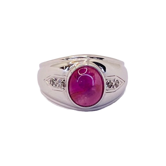 14K White Gold Purple Star Ruby Ring