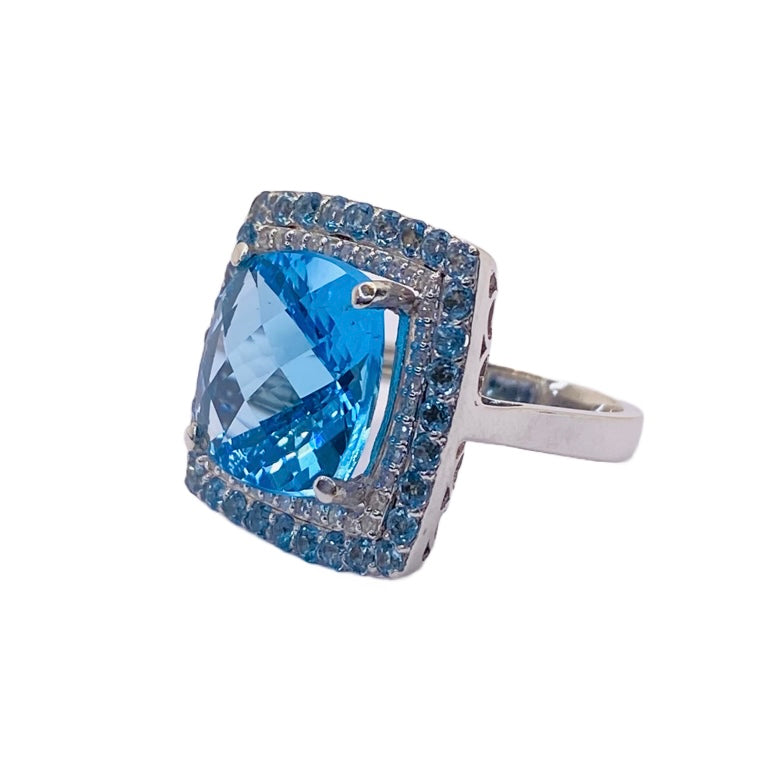 14K White Gold Blue Topaz Ring