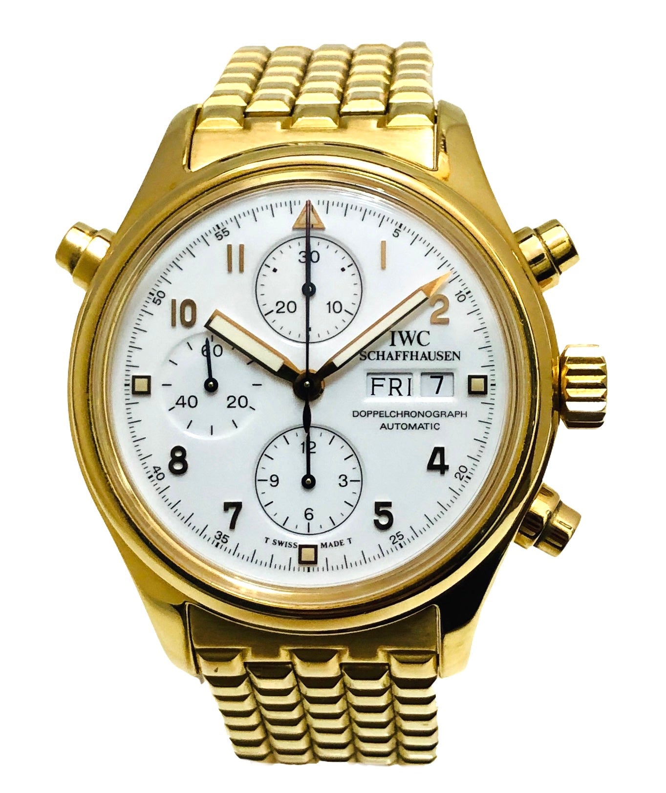 IWC Pilot 18K Yellow Gold Doppelchronograph Split Second Day/Date White Dial IW3713