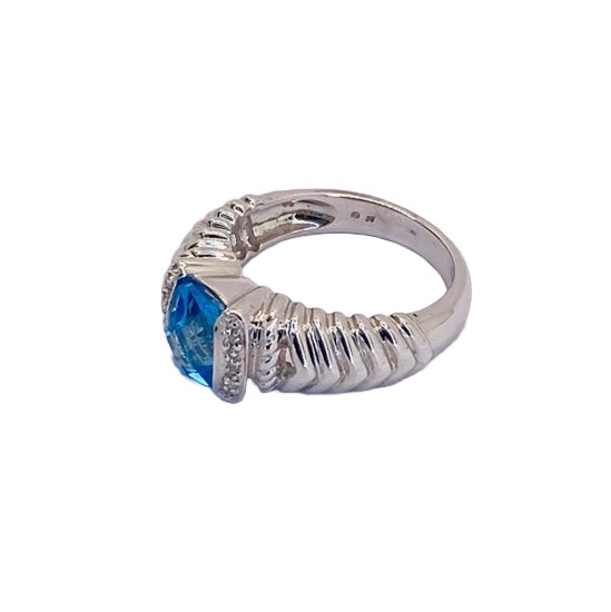 14K White Gold Blue Topaz Ring