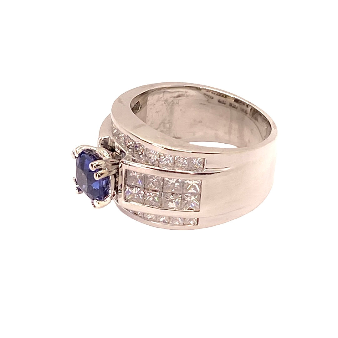 Estate Jewelry 18K White Gold Blue Sapphire Ring