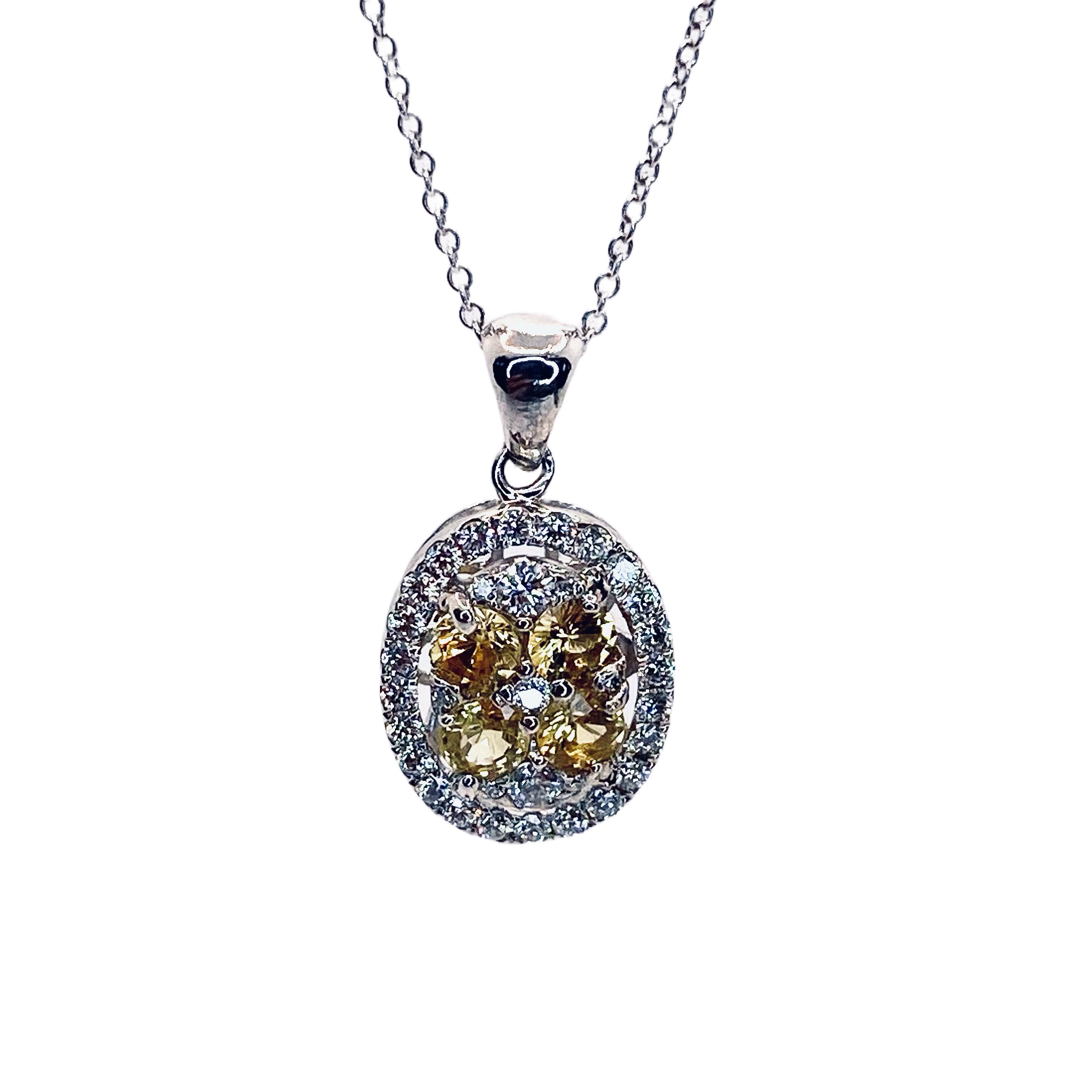 18K White Gold Diamond and Yellow Sapphire Pendant