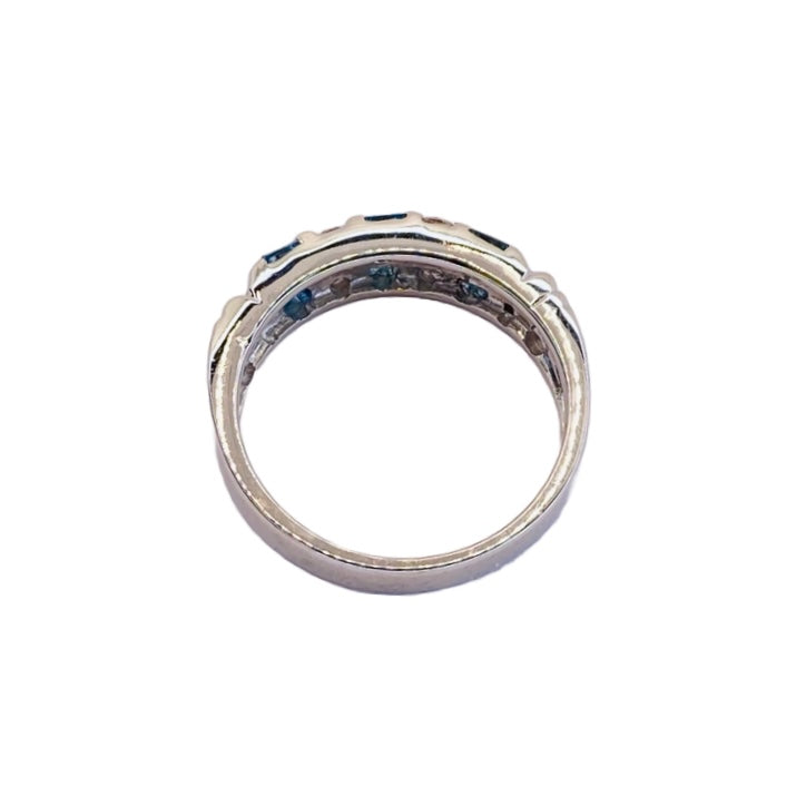 14K White Gold Blue and White Diamond Ring