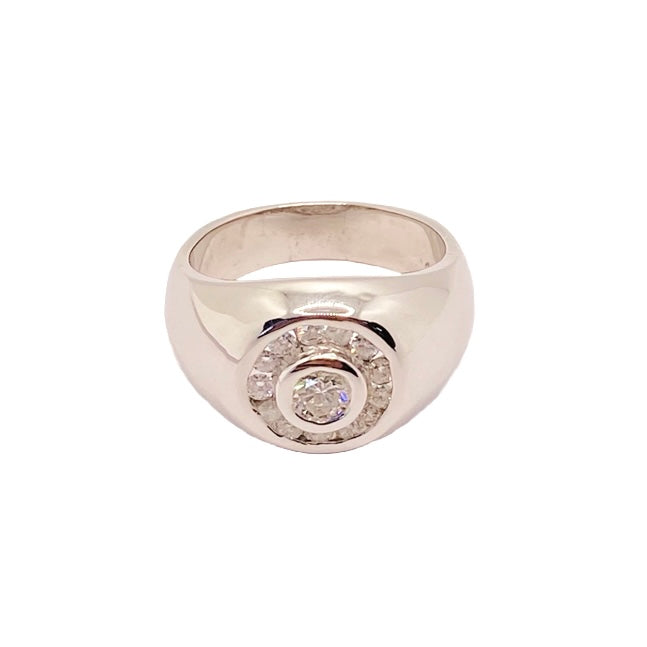 14K White Gold Diamond Mens Ring