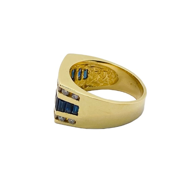 14K Yellow Gold Blue Sapphire Mens Ring