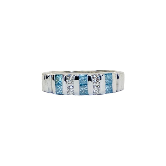 14K White Gold Blue and White Diamond Ring