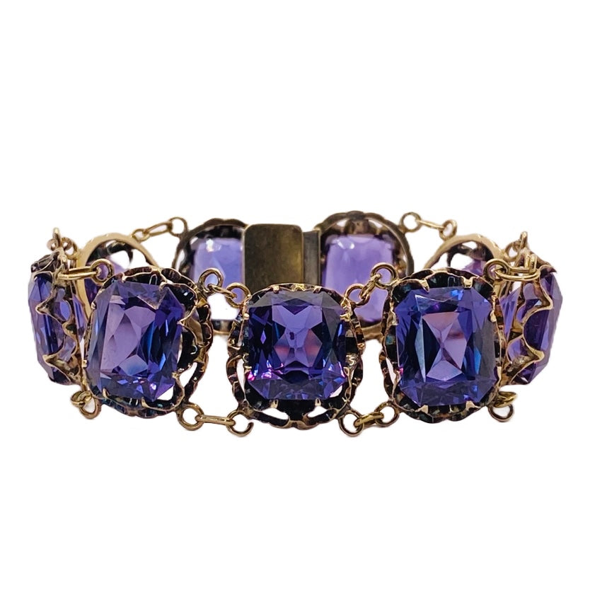 Estate Jewelry 14K Yellow Gold Synthetic Alexandrite Bracelet