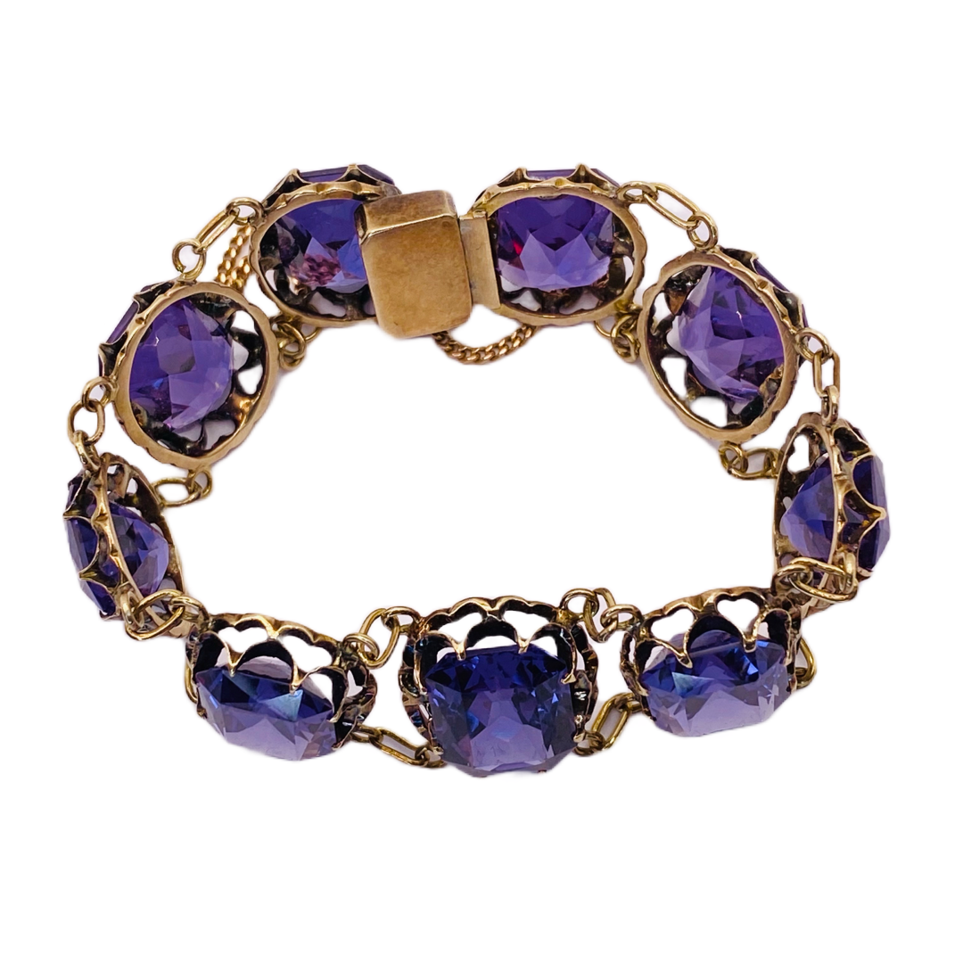 Estate Jewelry 14K Yellow Gold Synthetic Alexandrite Bracelet