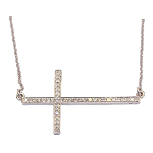 14K White Gold Sideways Cross Necklace