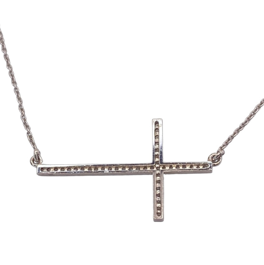 14K White Gold Sideways Cross Necklace