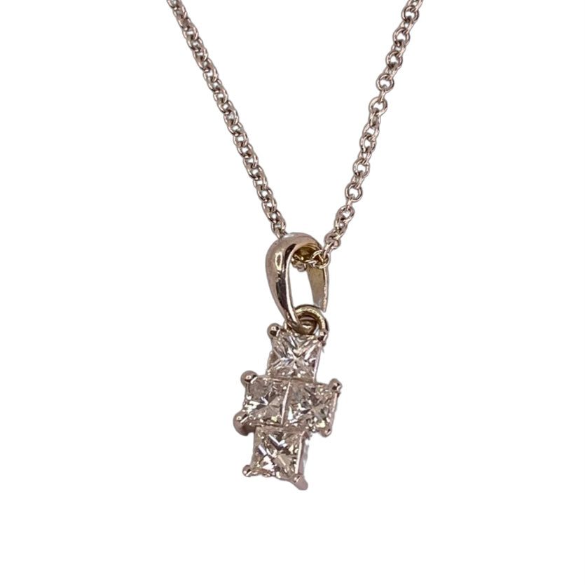 18K White Gold Micro Cross Diamond Pendant