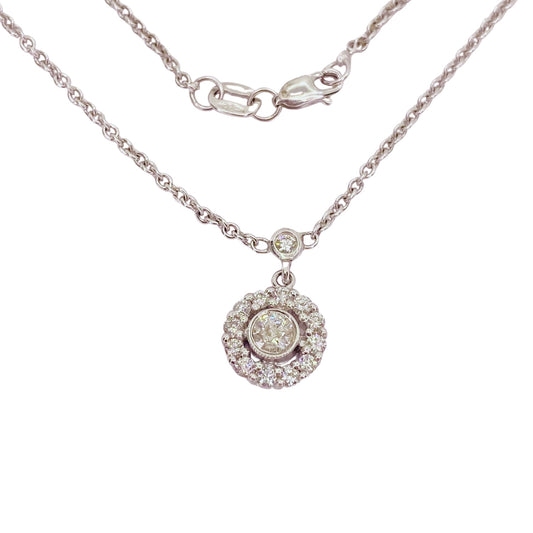 18K White Gold Diamond Halo Necklace