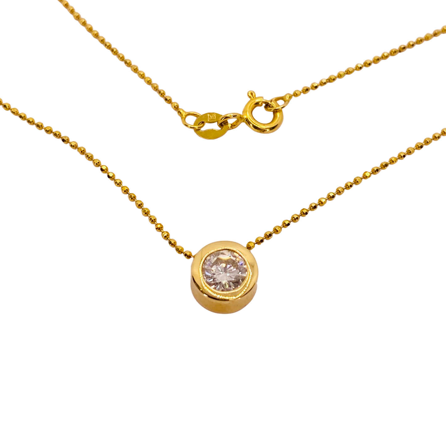 14K Yellow Gold Bezel Set Solitaire Diamond Pendant Necklace