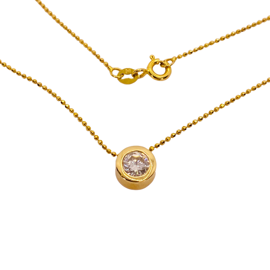 14K Yellow Gold Bezel Set Solitaire Diamond Pendant Necklace