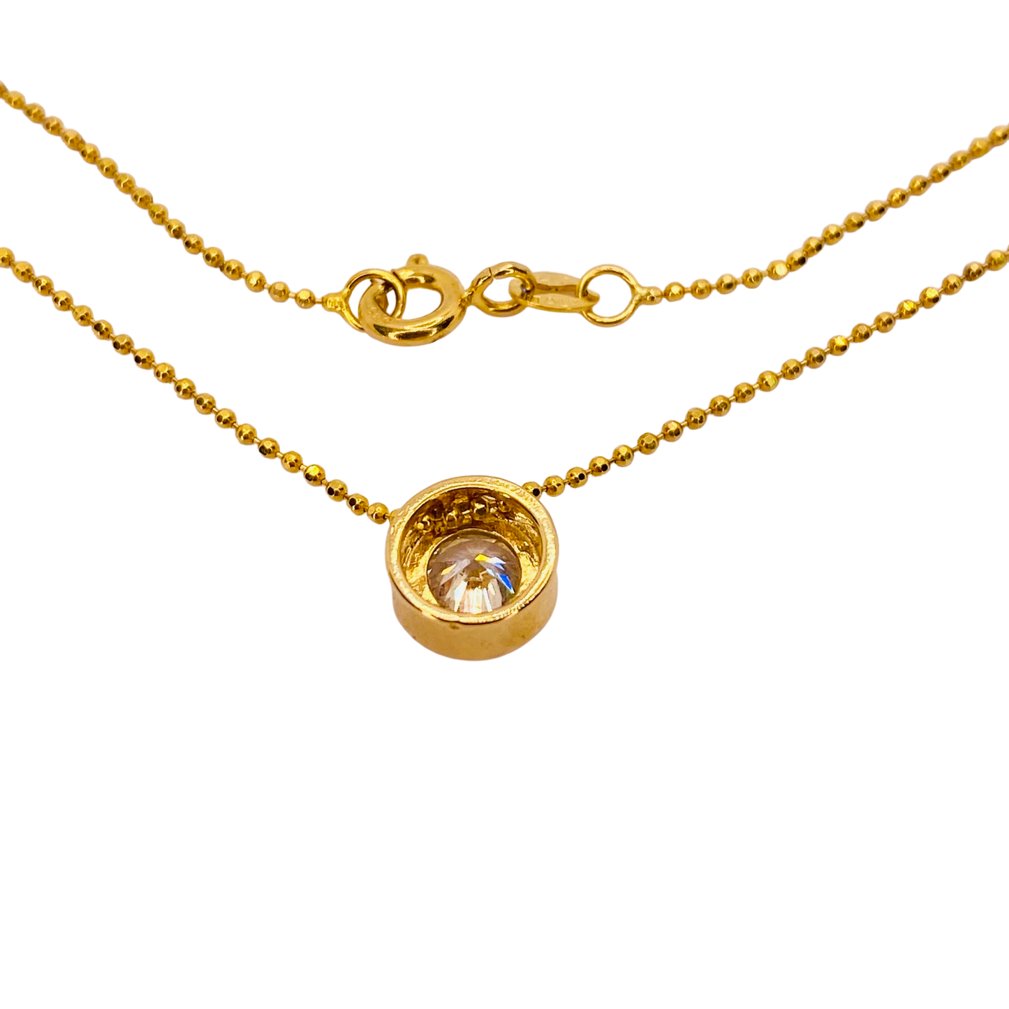 14K Yellow Gold Bezel Set Solitaire Diamond Pendant Necklace