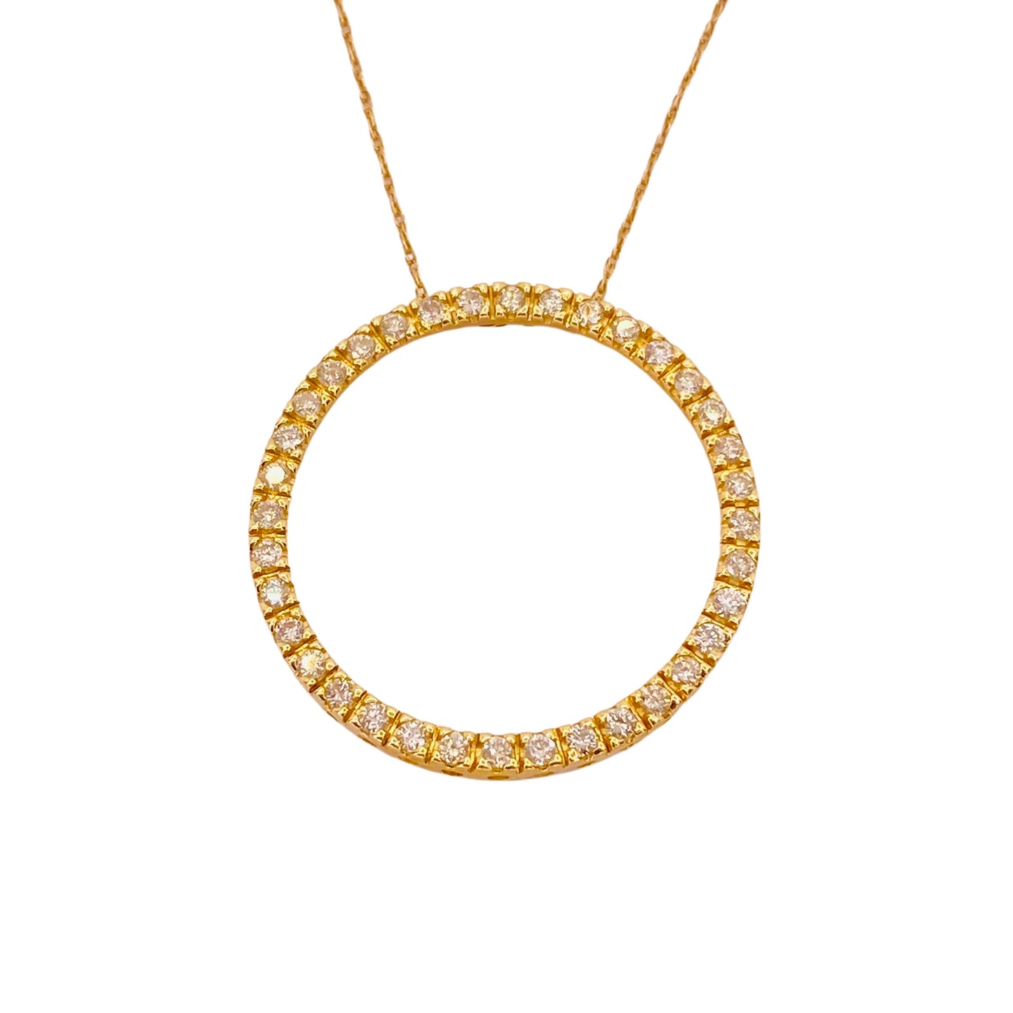 14K Yellow Gold Circle Diamond Pendant Necklace