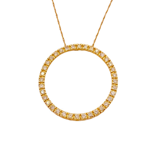 14K Yellow Gold Circle Diamond Pendant Necklace