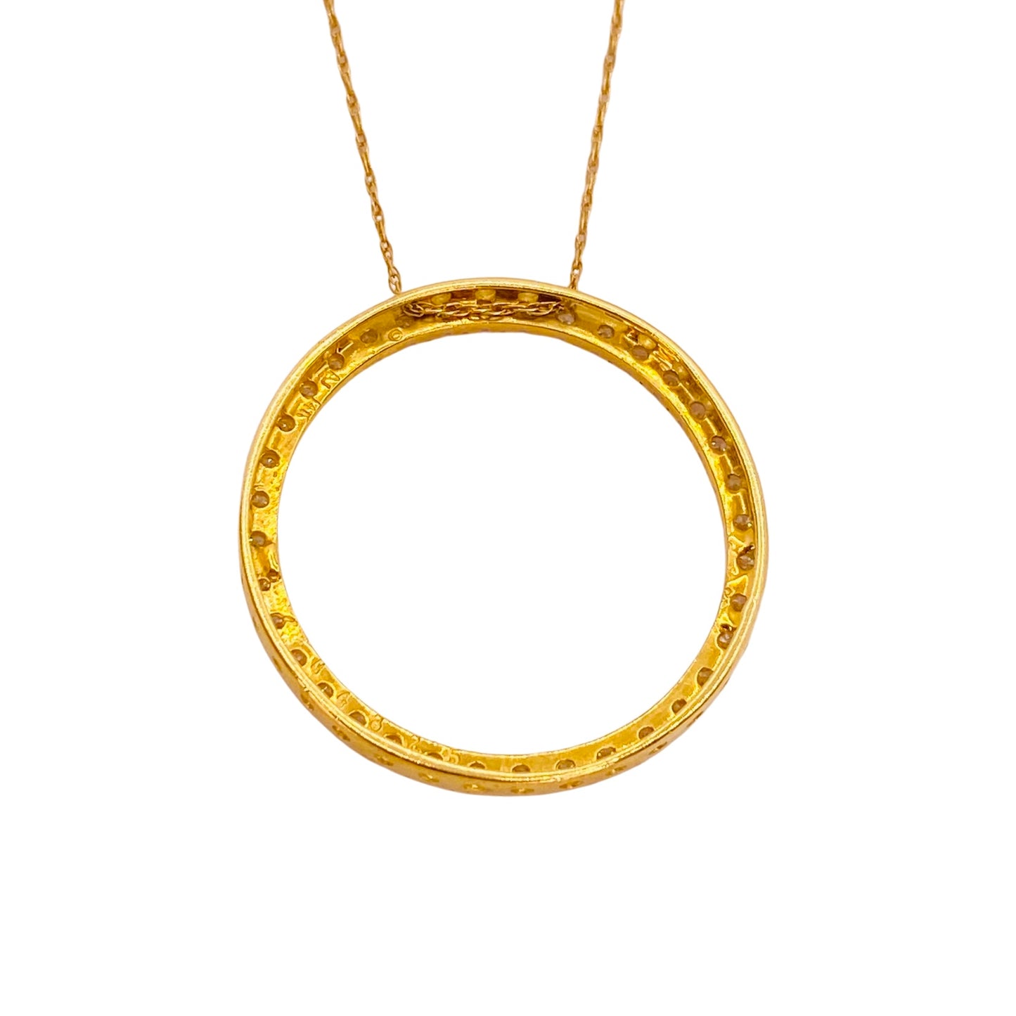 14K Yellow Gold Circle Diamond Pendant Necklace