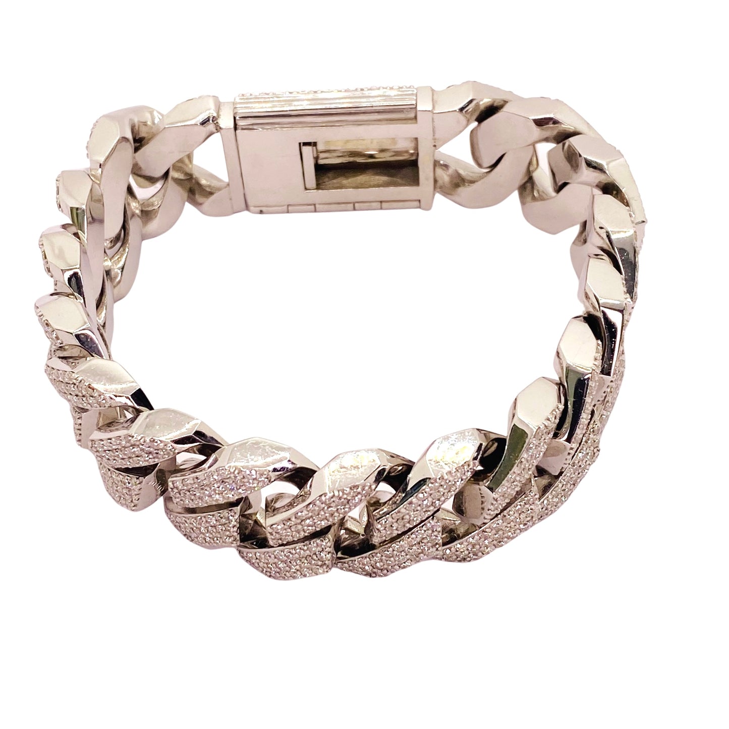 14K White Gold Mens Diamond Bracelet